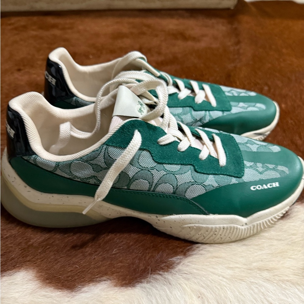 Coach Green and White Patterned Sneakers